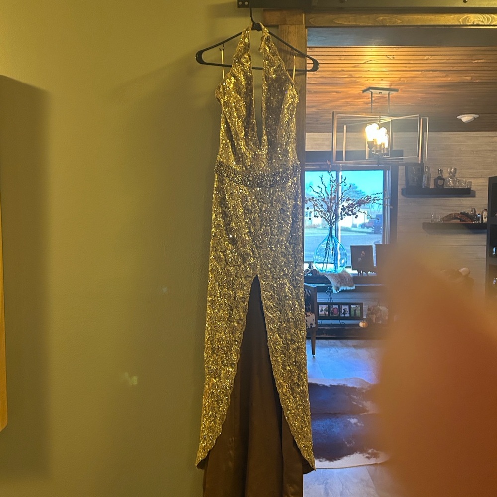 Gold Sequin Halter Gown
